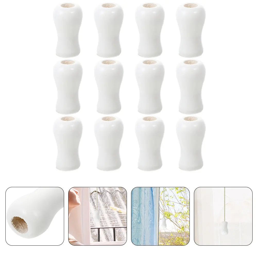 

24 Pcs White Border Wooden Pendant Accessories Tassels Window Curtains Blind Cord Knobs