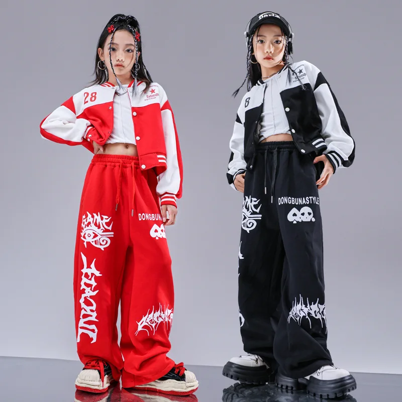 Girls Teenage Streetwear Hip Hop Sport Jacket Pant Sets Children Tracksuit Kids T-shirt Trousers Suits Dance Clothes Costumes