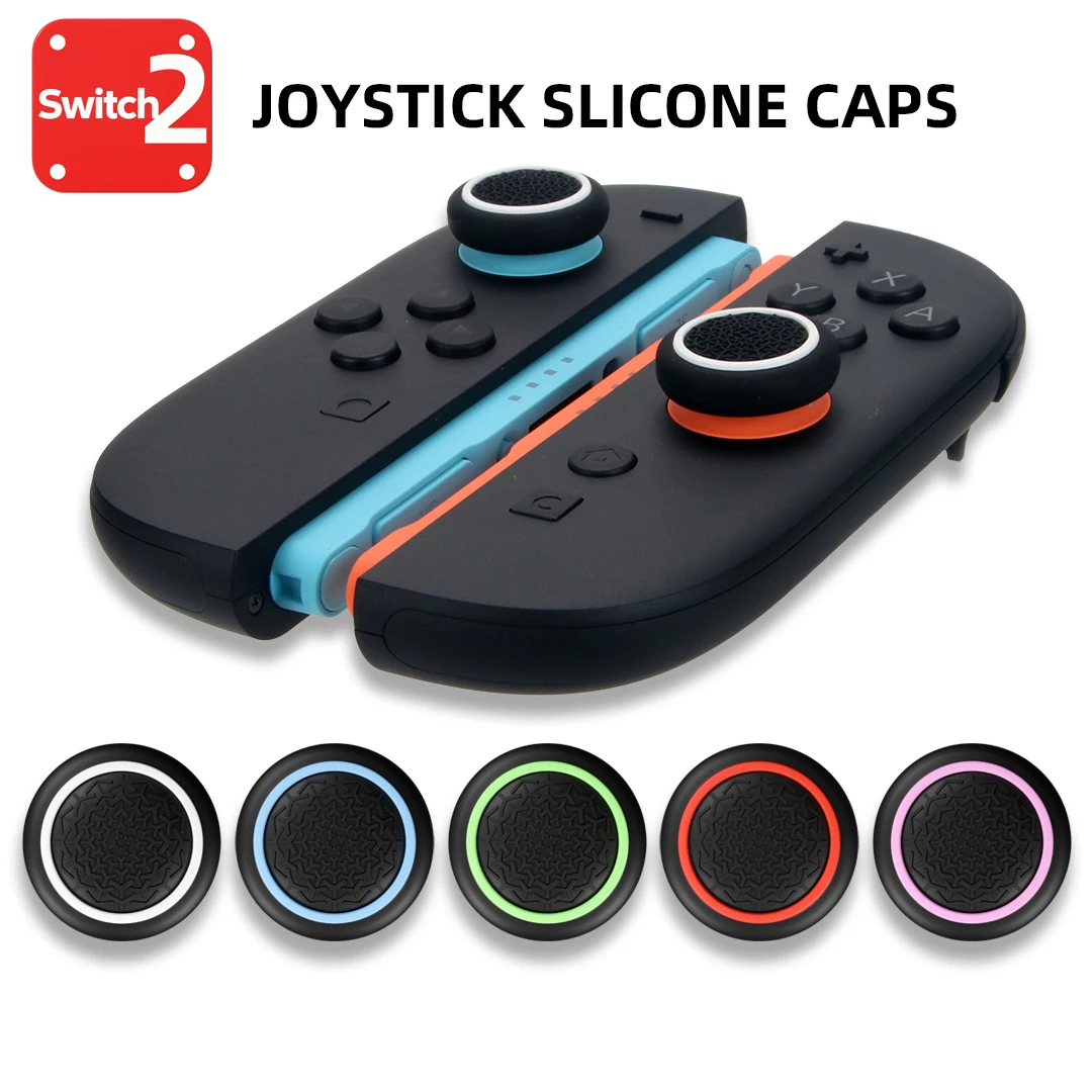 Tapas de Joystick de silicona antideslizantes texturizadas para Switch 2 Base negra + diseño de anillos de Color cubierta de palanca de pulgar para Switch2 Joy-con