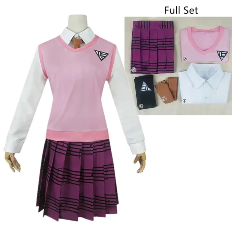 Danganronpa V3 Kaede Akamatsu disfraces Cosplay vestidos de mujer camisa de Anime chaleco falda calcetines chica JK uniforme escolar