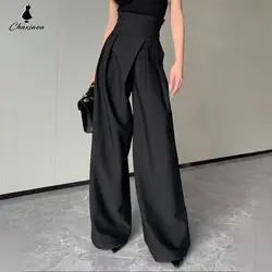 2024 Black Design Wide-Leg Pants Women's Slimming Suit Pant Magic High Waist Loose Straight Drooping Mopping Casual Trousers
