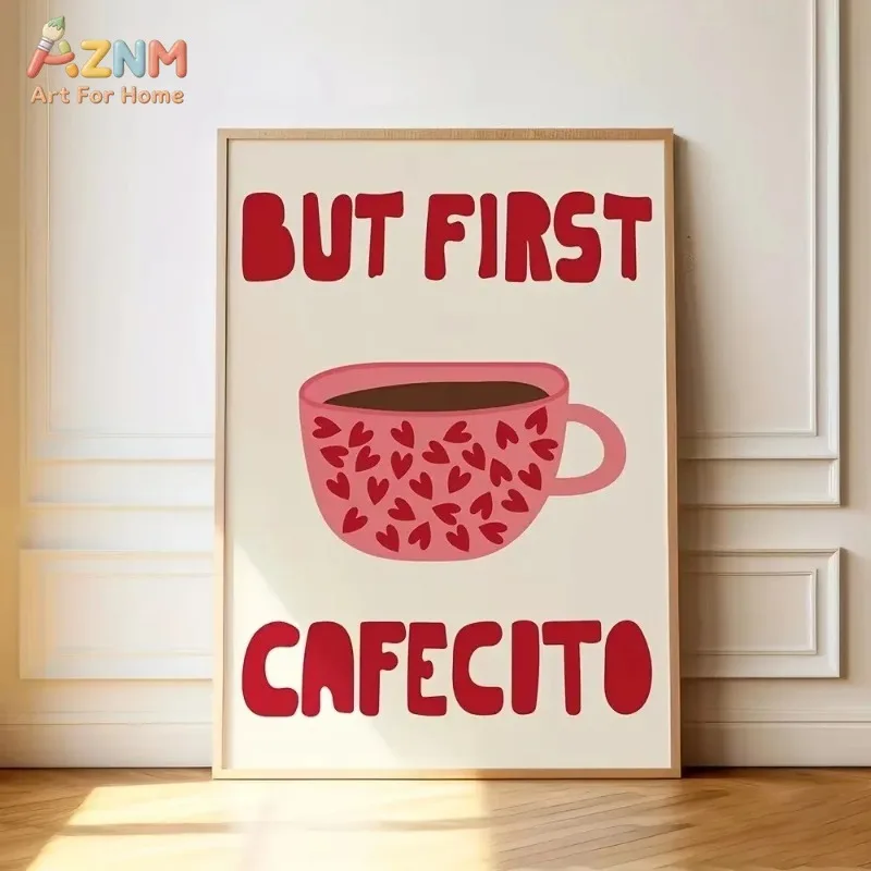 But First Cafecito Coffee Matcha Canvas Wall Art Cute Drink Typography Print Kitchen Cafe Dining Room Decor Unframed