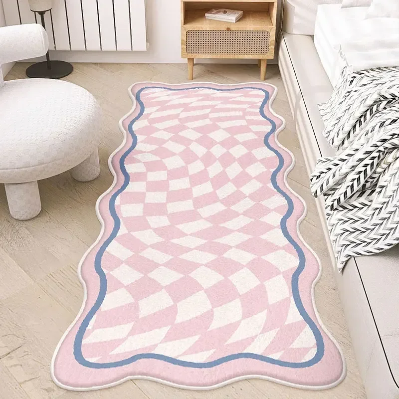 Bedroom Carpet Bedside Mat Soft Fluffy Plush Checkerboard Floor Mats Long Room Decor Plaid Rug Shaggy  침실 뒤 Коврик Для Спальни