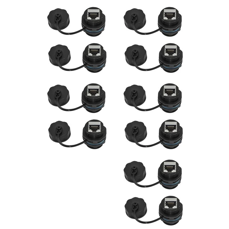 HGHO 10PCS RJ45 Panel Mount Coupler, IP68 Shielded Industrial Panel Mount Ethernet LAN Through Connector For CAT6/CAT5E/CAT5