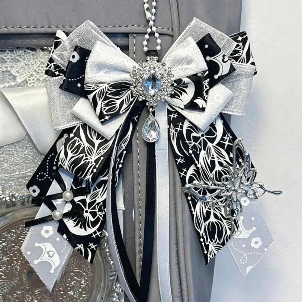 Double Layer Bowknot Ornament Keychain Tassel Rhinestone Pendant Elegant Long Streamers Lolita Bag Charm Backpack Decoration