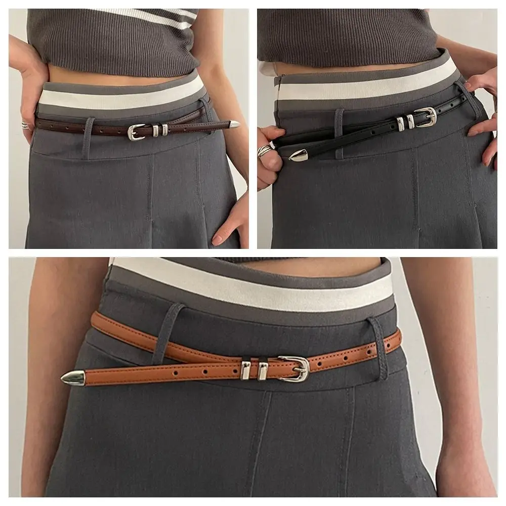 Cinturón ajustable informal para mujer, cinturón de cintura estilo coreano Harajuku Y2k de cuero Pu, pantalones vaqueros Retro, banda para la cintura para mujer
