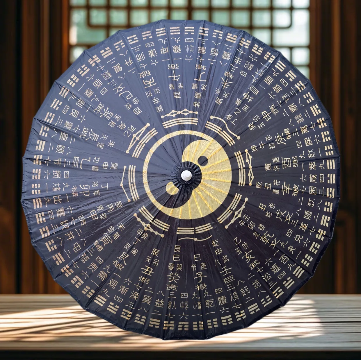 

Taoist Rainproof Black Rune Five Elements Bagua Compass Taiji Yin Yang Daoist Robe Red Handcrafted Tung Oil Umbrella
