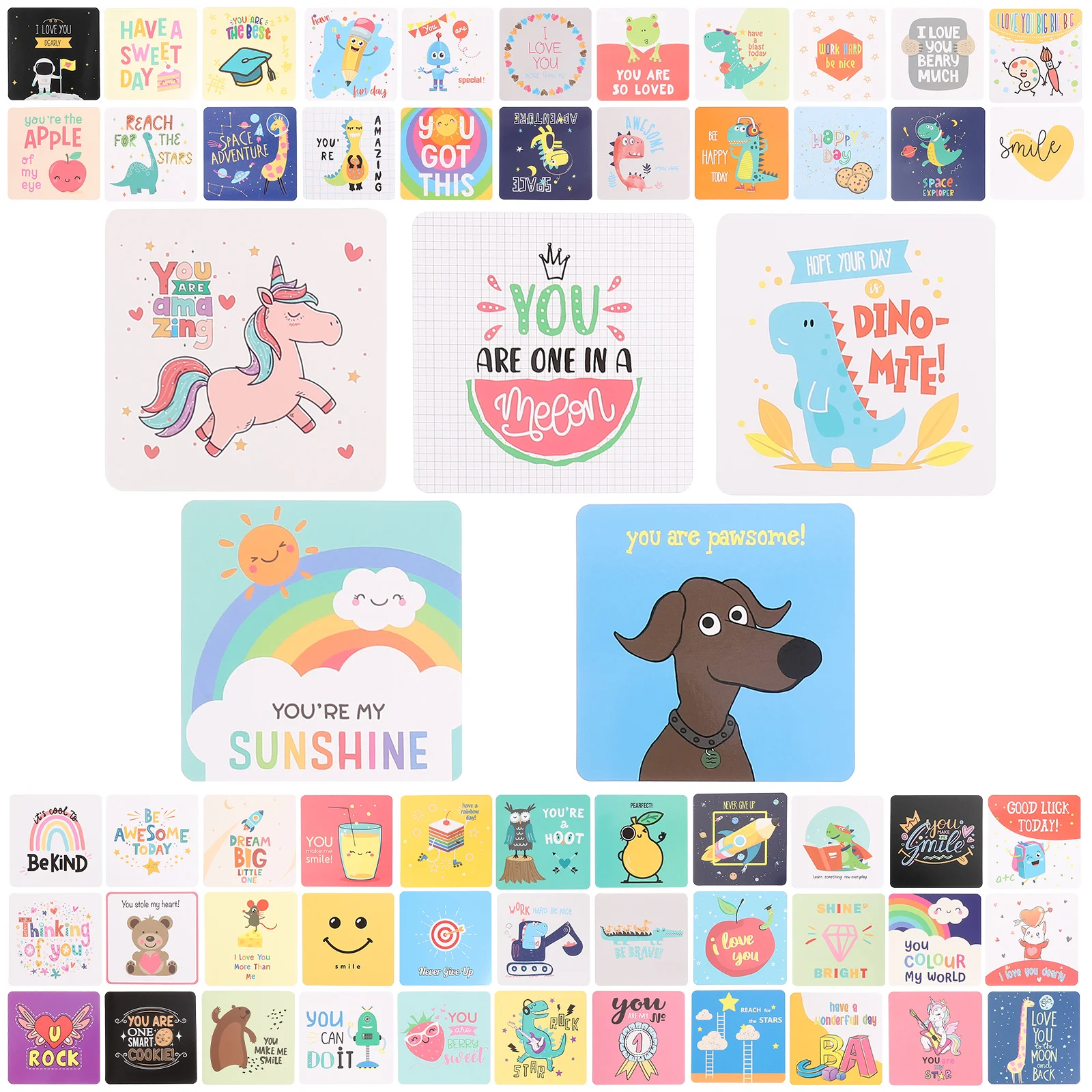 60 Pcs Game Card Cute Encouragement Note Child Lunchbox Paper Cartoon Positive Notes Cards