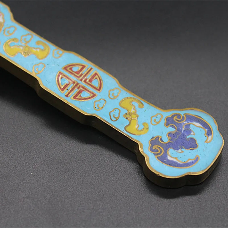 Antique Brass Classic Door Handle Cloisonne Entrance Door Knocker Ruyi Enamel Blue Door Handles for Interior Doors Collection