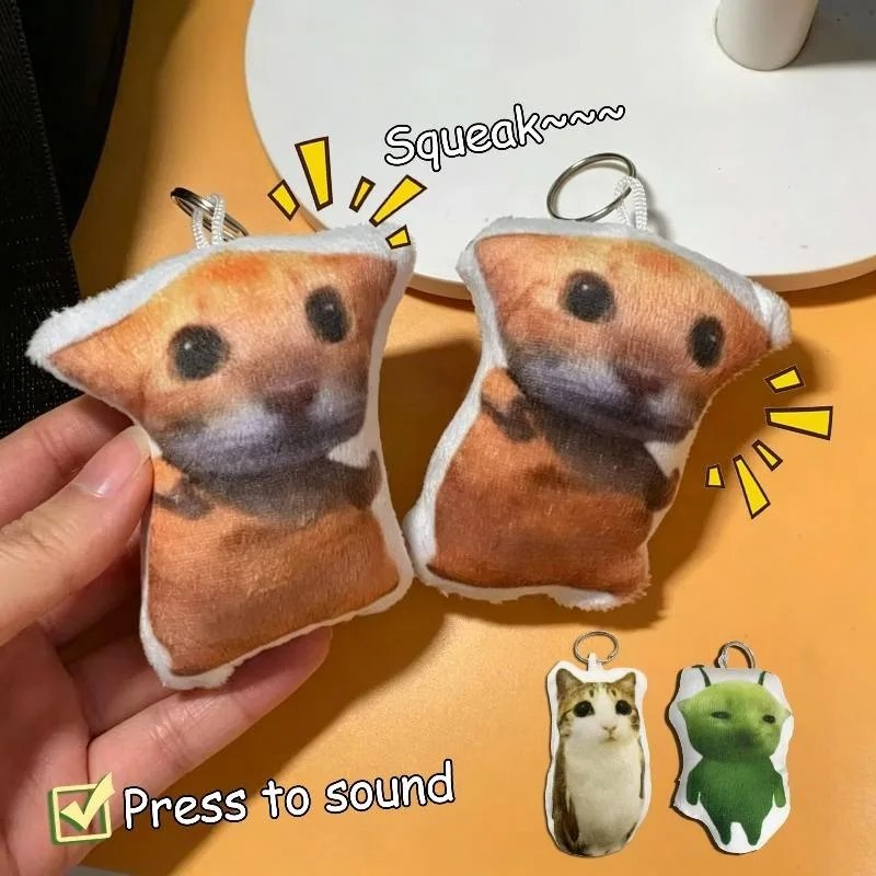 Funny Viral Meowl Cat Plush Keychain with Sound Squeaky Anti Anxiety Soft Stuffed Animal Bag Charm Cute Pendant Halloween Gifts