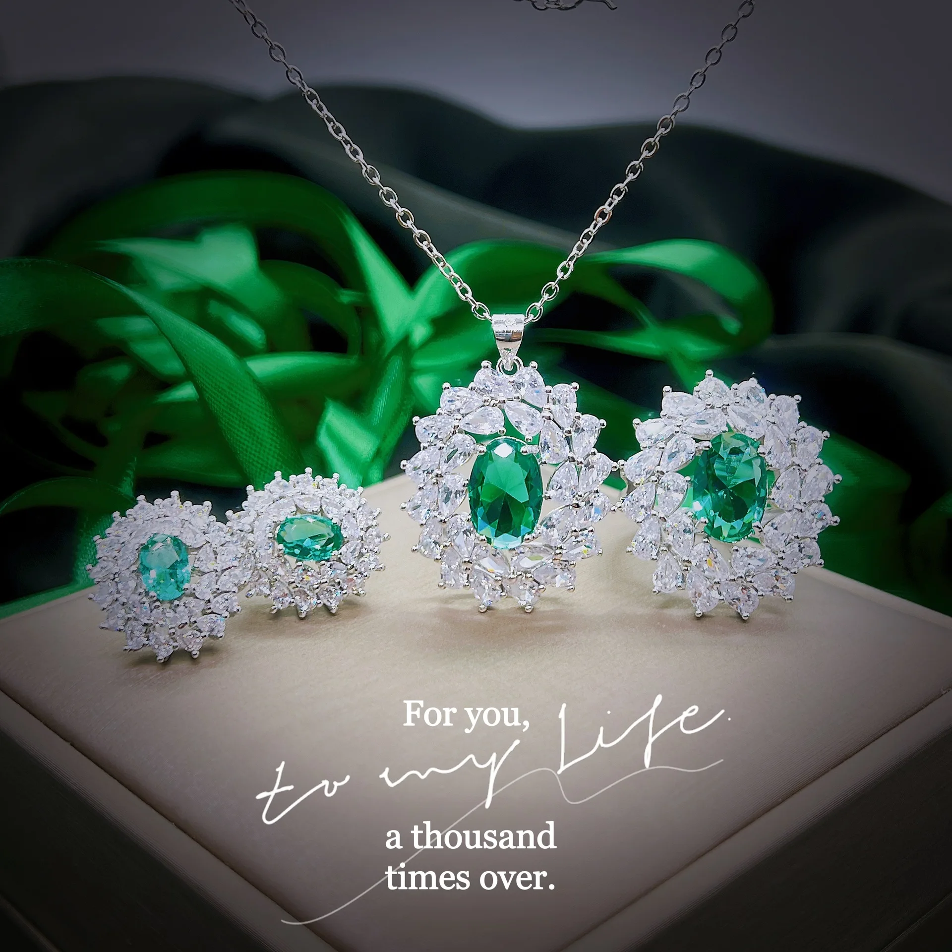 Foydjew European American Fashion Jewelry Sets Simulation Amethyst Stone Pendant Necklaces Earrings Color Treasure Open Rings