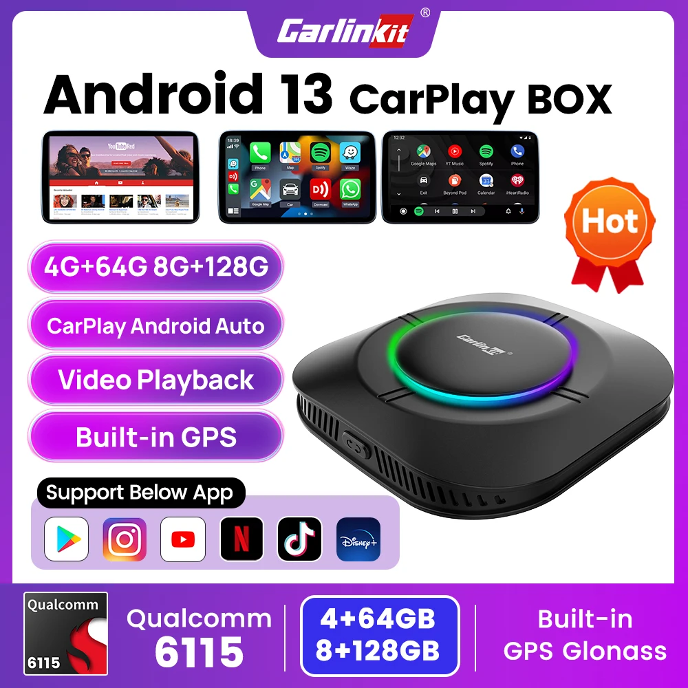 Carlinkit Android 13 Tv Box Carplay Android Auto 8 Core Wired To Wireless Adapter For Netflix Youtube Spotify Car Accessories