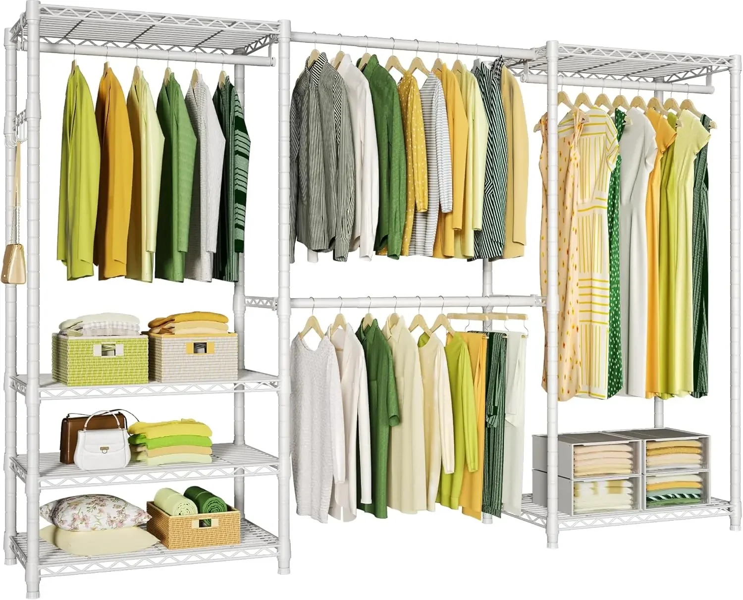 Heavy Duty Closet Garment Rack, 6 Tiers Adjustable Metal Freestanding Expandable Clothing Storage with 4 Hanger Rods, Ea