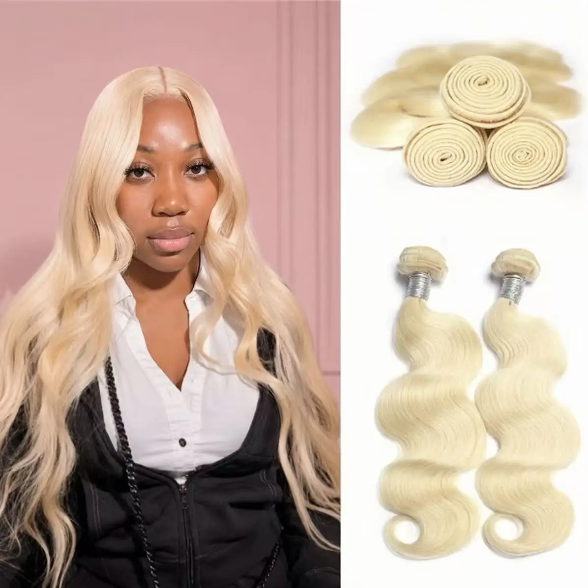 Blonde Bundles Human Hair 30 32 34 36 38 Inch Long Brazilian Raw Weave Bundles 613 Body Wave 1/3/4 Bundles Deals 100% Real Human Hair Extensions for Women Easy To Dye