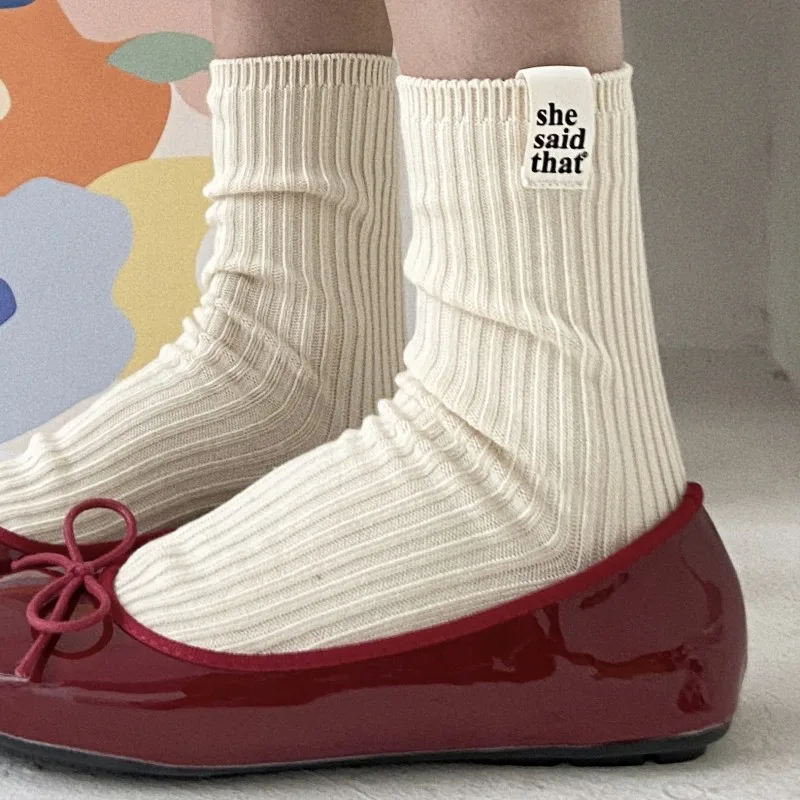 Korean She Said That Japanese Mid-tube Socks Vintage Couple Letter Cotton Women Home Sock Cute Casual Funny Designer Socks