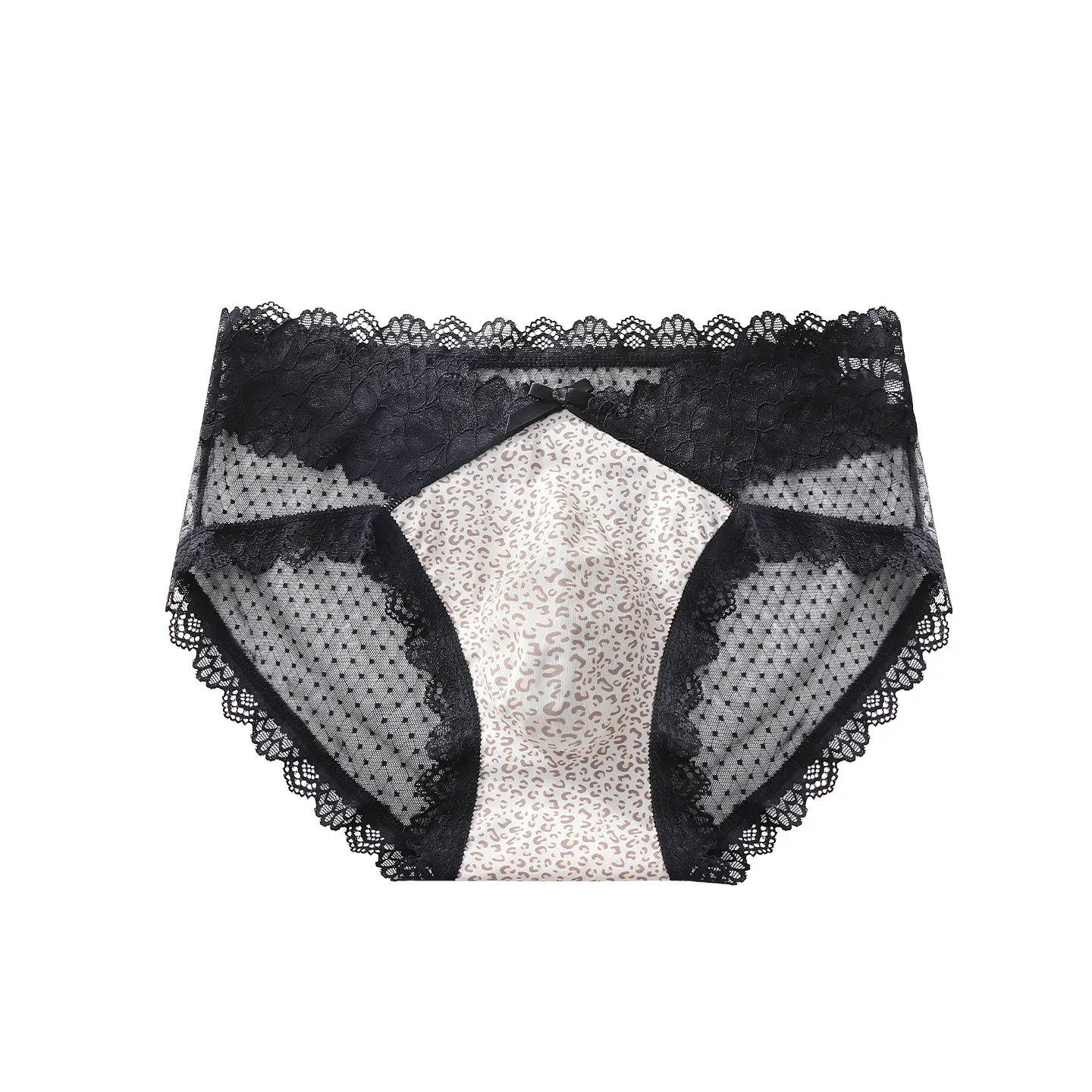 Men's Ice Silk Leopard Print Briefs Lace Seamless Light Quick-drying Breathable Sexy Wild Mid-rise Panties No Trace Underpants