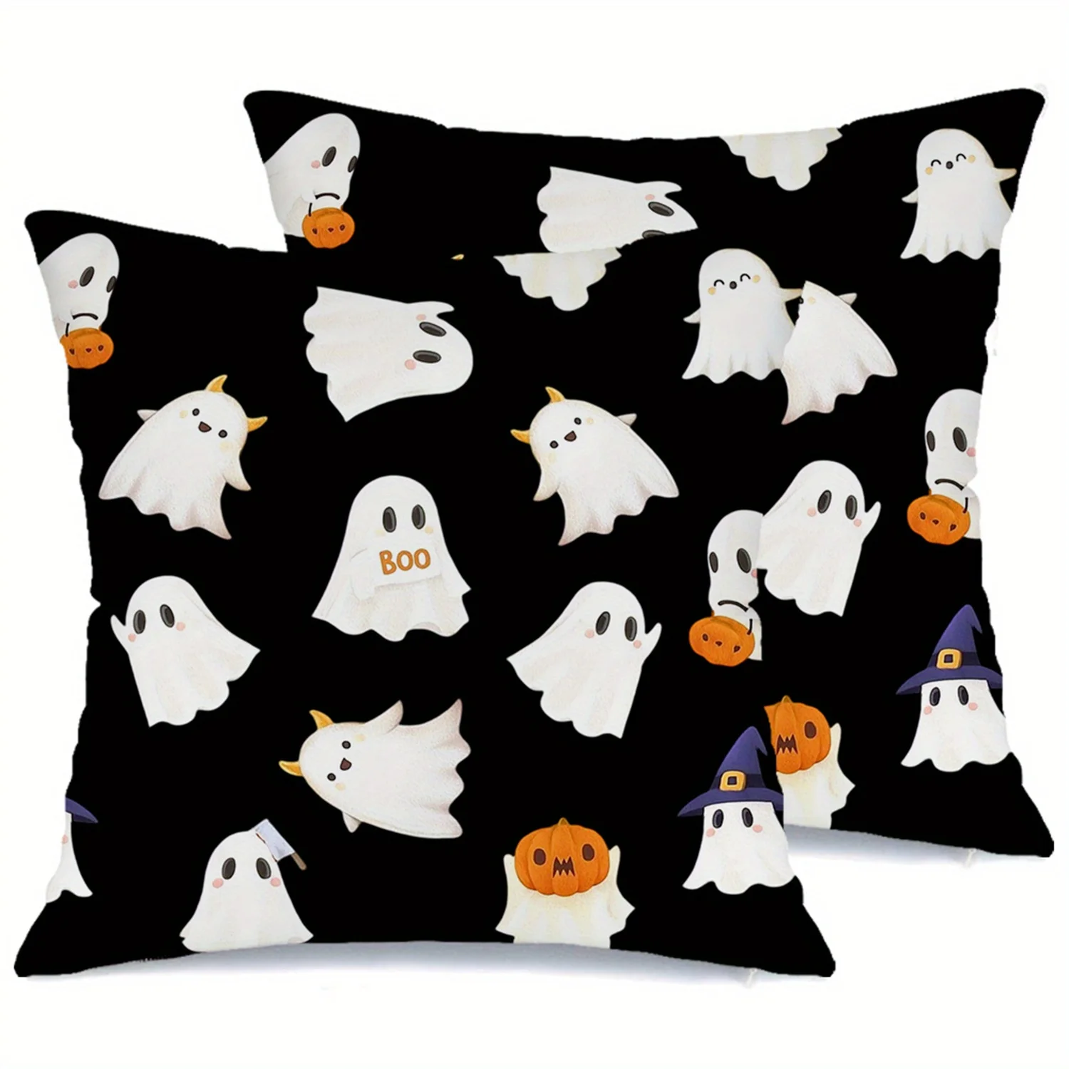 2-Pack Halloween Throw Pillow Covers, Contemporary Style, Polyester, Hand Wash Only, Zipper Closure, Decorative Cushion Cases