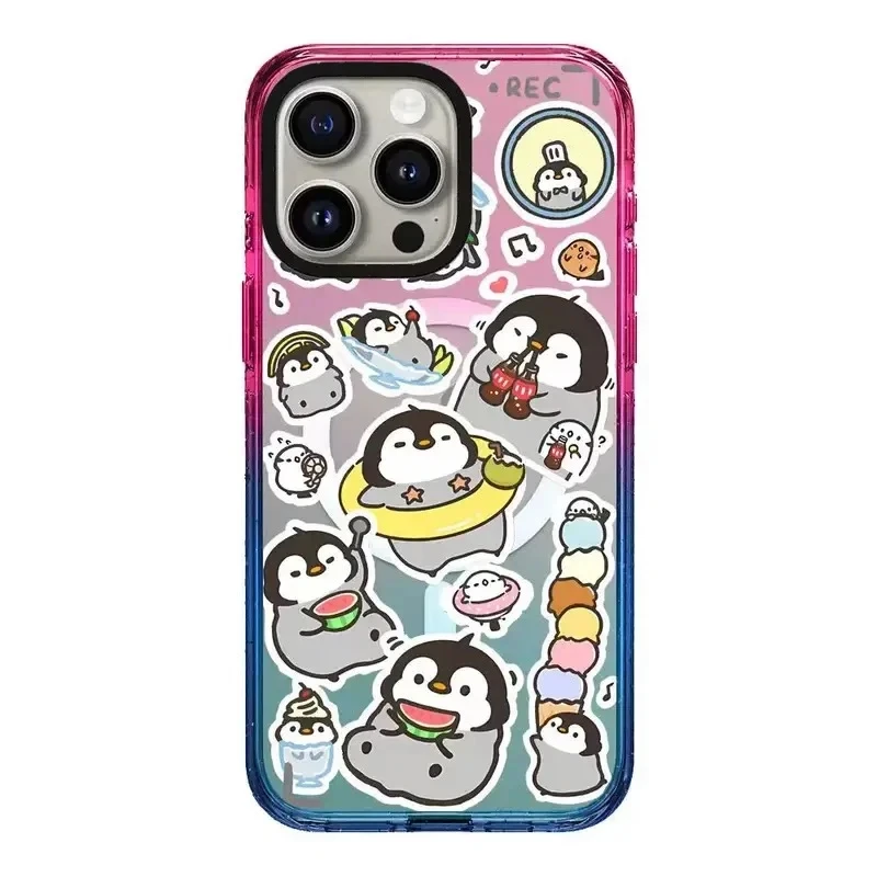 

Cute Penguin Colorful Border 2.5 Acrylic Magnetic iPhone 12 13 14 15 Pro Max Protective Case