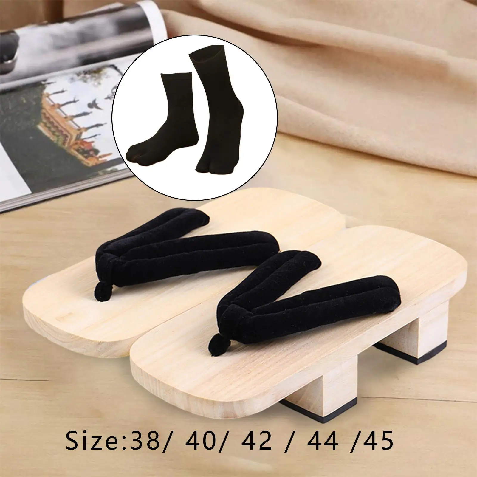 Japanese Wooden Clogs Flip Flops Comfortable with Tabi Socks Japanese Traditional Sandals for Beach Dorm Home Apartment Summer