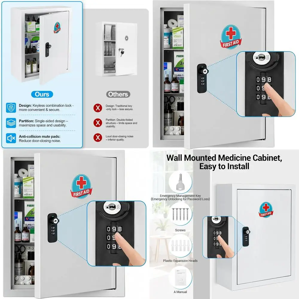 

Настенный металлический шкаф для медикаментов с замком, белый