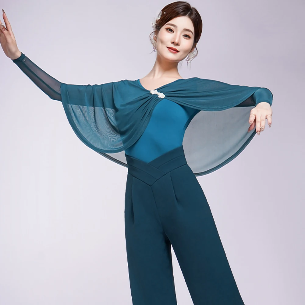 Waltz Coat Women's Cinnabar New Style Black Elegant Blue V-neck Ballroom Dance Elegant Long-sleeved Waltz Practice Top