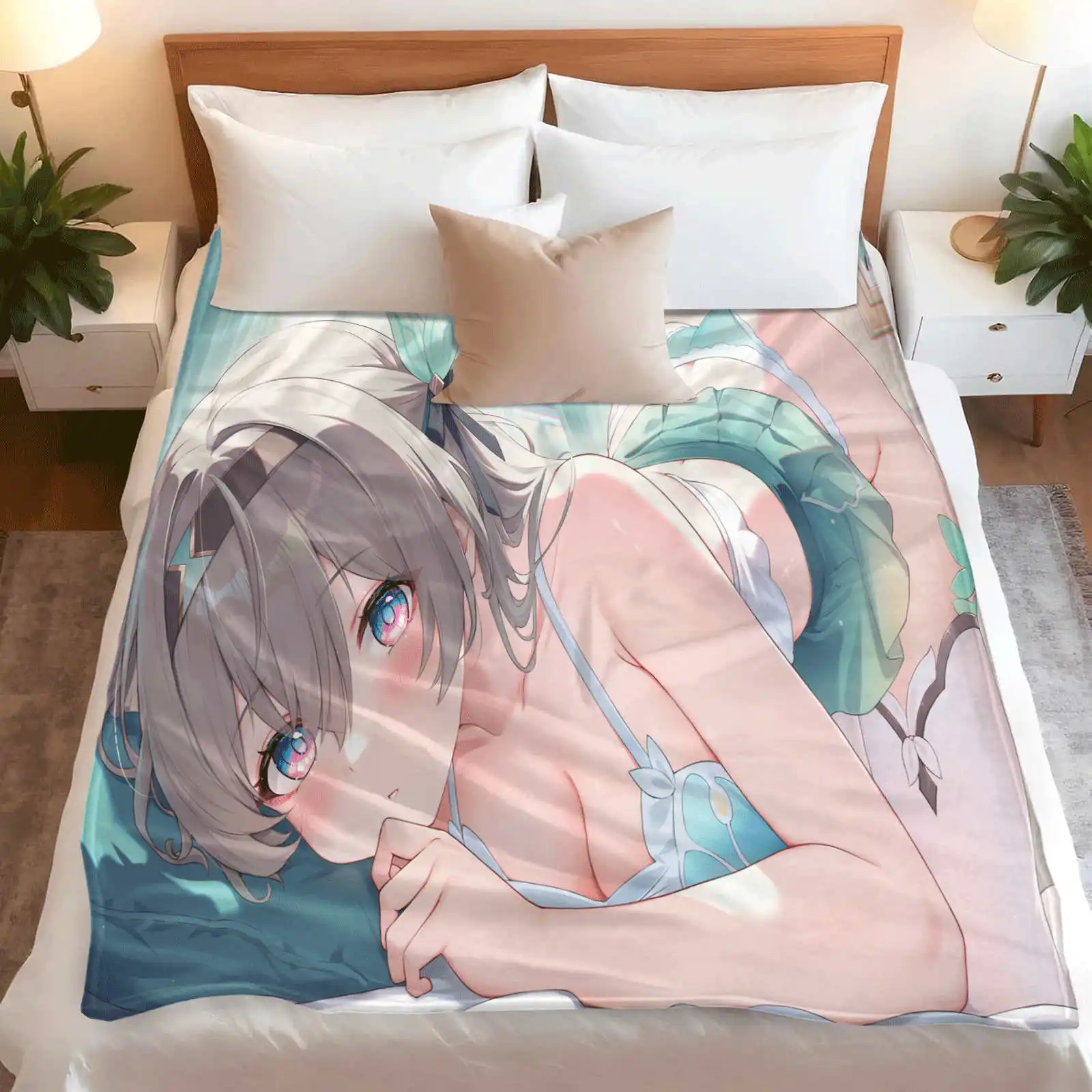 Cozy Flannel Blanket with Firefly Beach Swimsuit Art Print Skin-Friendly Washable Non-Shedding Blanket for Camping Office