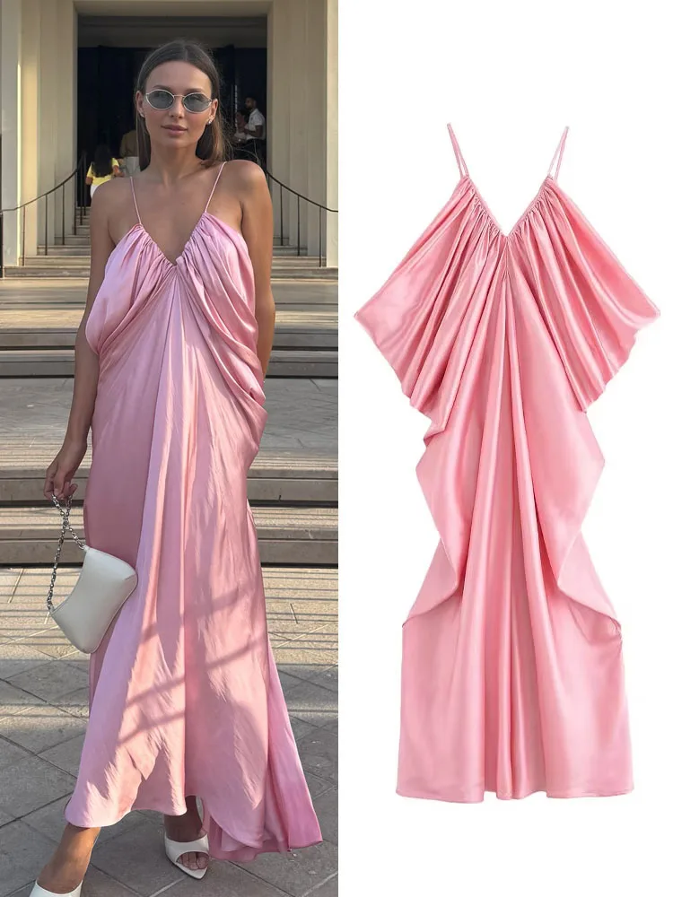 

HH летние женские праздничные платья вечернее платье миди женское элегантное силуэт с v-образным вырезом плиссированный дизайн шикарные сексуальные платья с открытой спиной