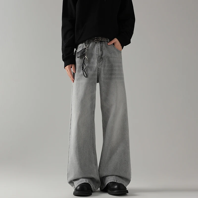 New Spring Autumn Men's Denim Pants Washed Contrast Color Wide Leg Moustache Effect Loose Male Jeans All-match
