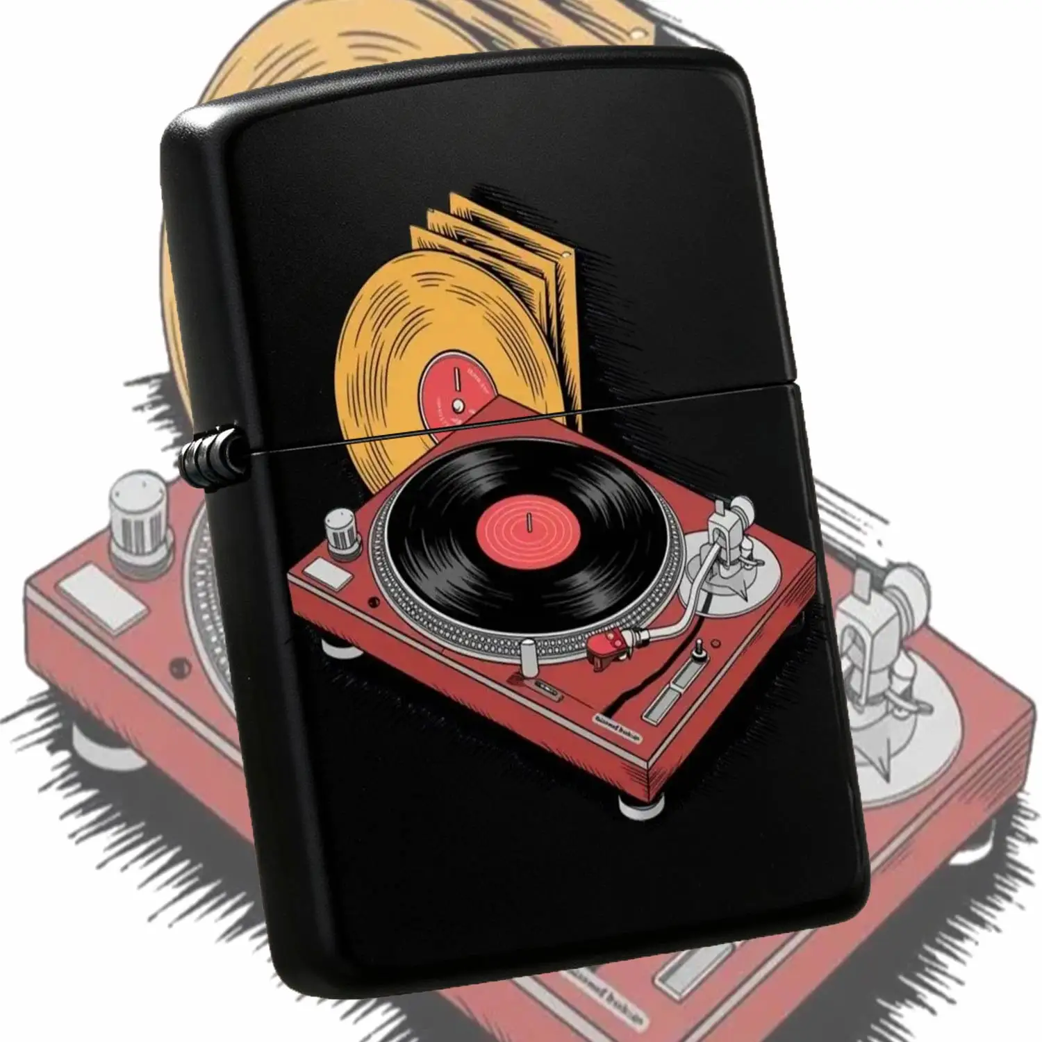 Vintage Turntable Printed Lighter, Creative Retro Vinyl Record Themed Portable Accessory, Multi-Functional For Lighting Candles Incense, Unique Exquisite Gift Forlovers For Daily Outdoor Home Using A Humorous And Interesting Lighter