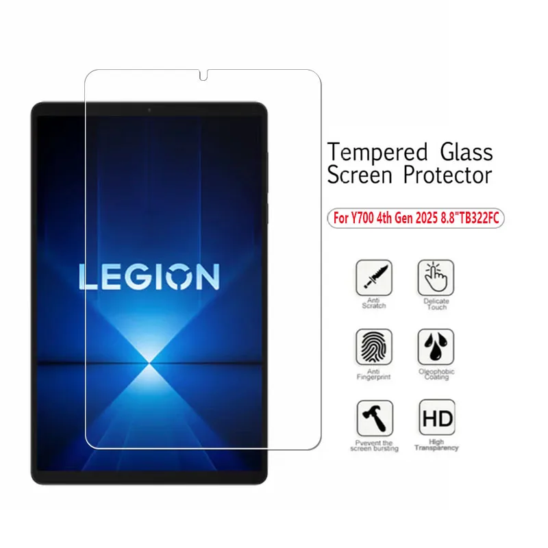 2Pcs Tempered Glass Film For Lenovo LEGION Y700 4th Generation 8.8 inch 2025 TB322FC Screen Protector Y700 Gen 4 8.8