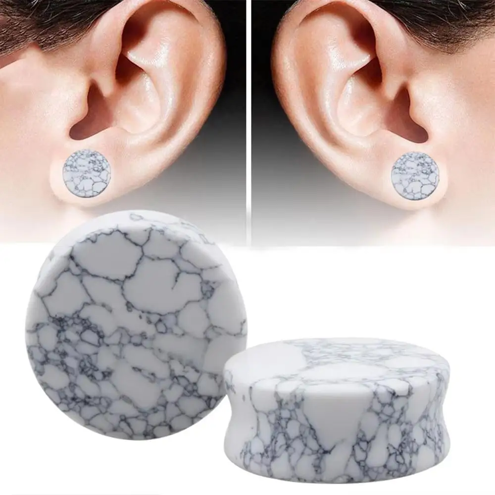 1Pair Vintage Elegant Turquoise Stone Ear Flared Plugs Daily Wear Piercing Accessory Simply Style Fashion Body Piercing Jewelry