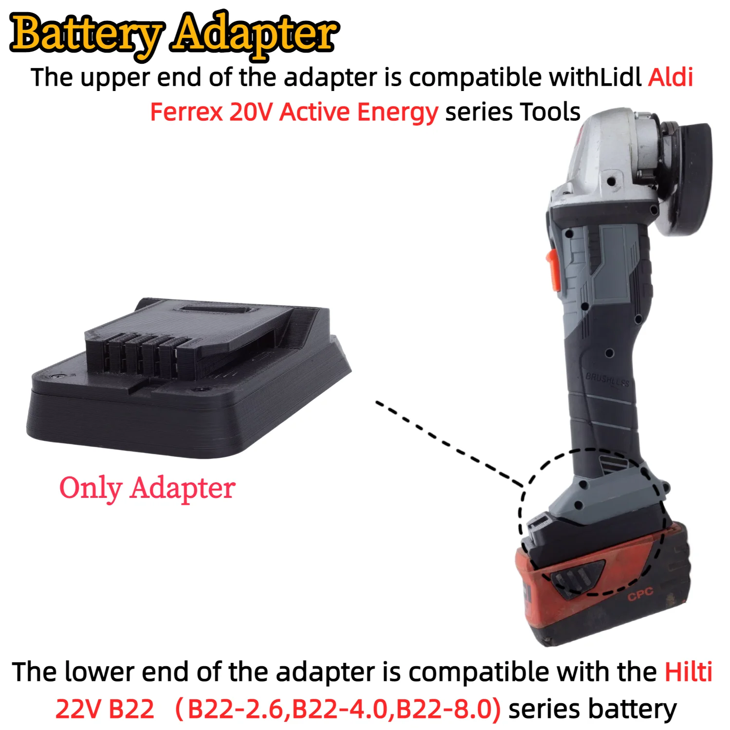 Адаптер для аккумуляторов Hilti 22V B22 (B22-2.6, B22-4.0, B22-8.0) Li-ion для инструментов Ferrex 20V Active Energy (только адаптер)