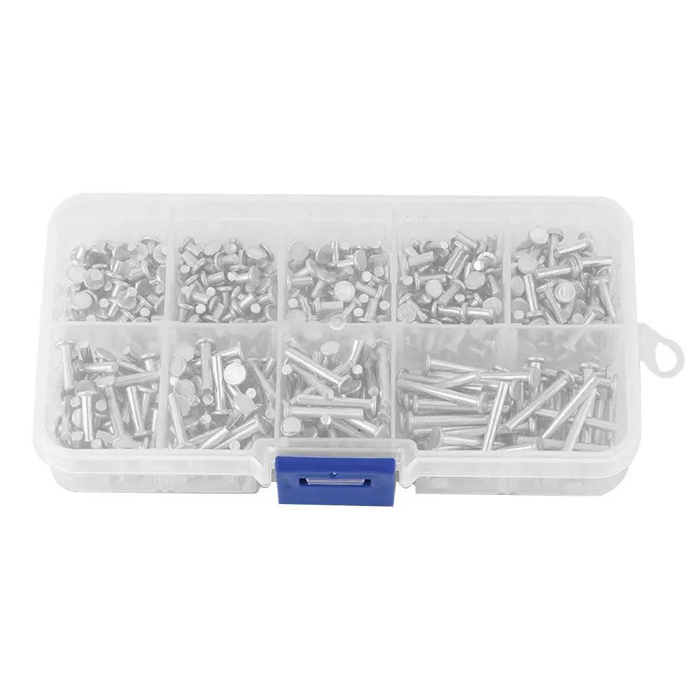 450pcs M2.5 Flat Head Aluminum Solid Rivets Countersunk Rivets 3mm to 20mm Length for DIY Projects and Repair