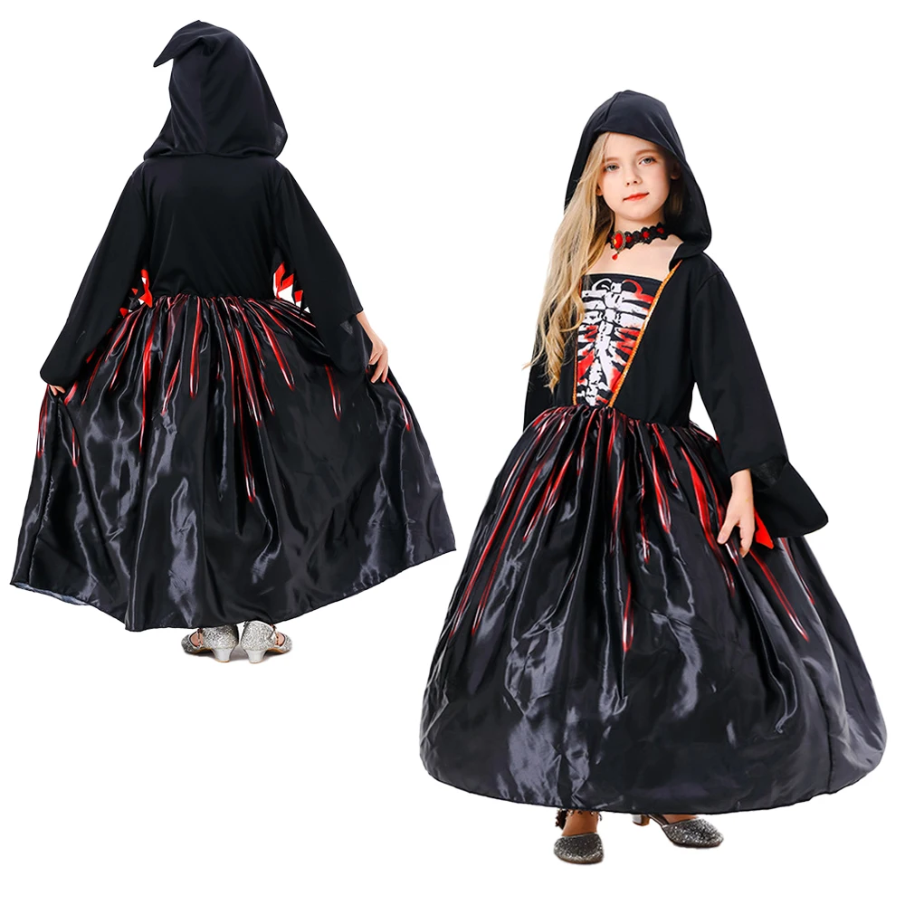 

Children Halloween Witch Skeleton Costume Cosplay Bloody Skull Cloak Princess Dress Kids Party Carnival Purim Costumes Props