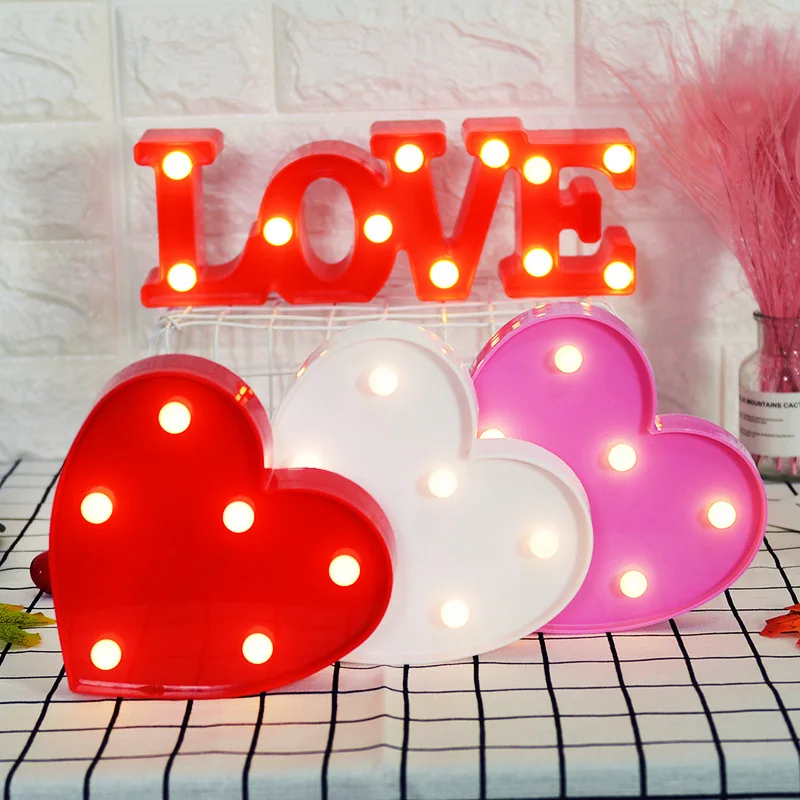 3D aşk kalp Marquee mektup lambaları kapalı noel dekoratif lambaları LED gece ışık düğün dekor romantik sevgililer günü hediye