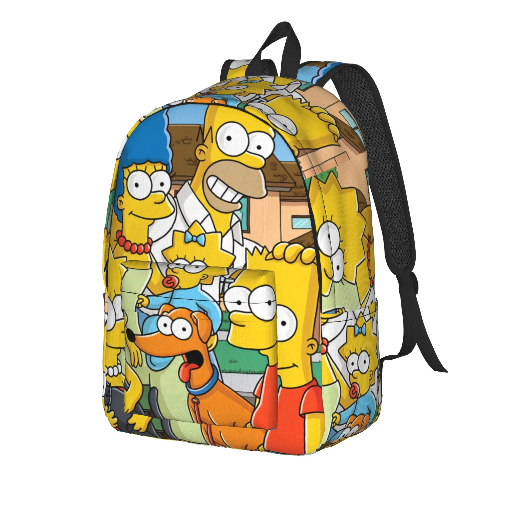 S-Simpsons Classic Family with Pets Portrait Backpack Kawaii Backpacks Men Outdoor Style Large School Bags Colorful Rucksack