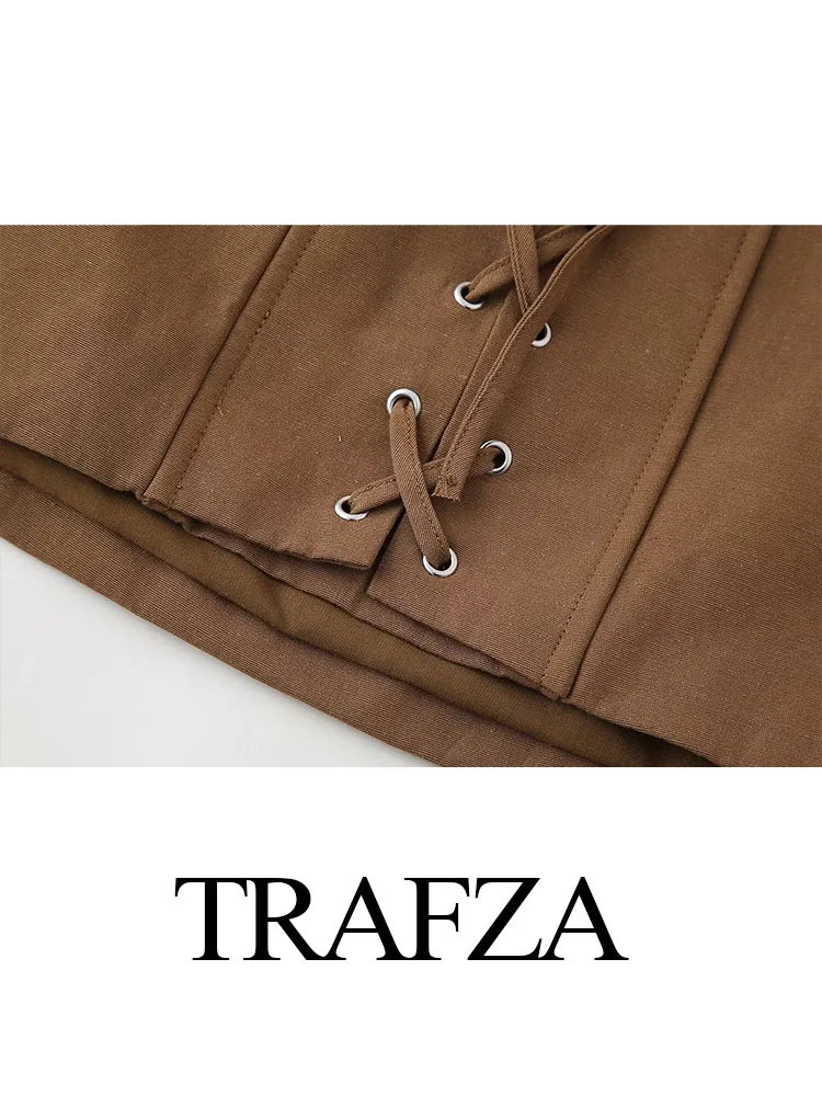 TRAFZA-تنورة نسائية قصيرة بأربطة أنيقة ، خصر مرتفع ، أحادية اللون ، شارع مرتفع ، تراف بري عصري ، الصيف ، من Traf