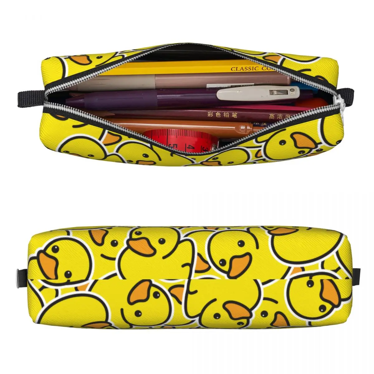 Estuche de lápices con patrón de pato amarillo de dibujos animados, Portalápices para niñas y niños, bolsa de almacenamiento grande, papelería de oficina con cremallera