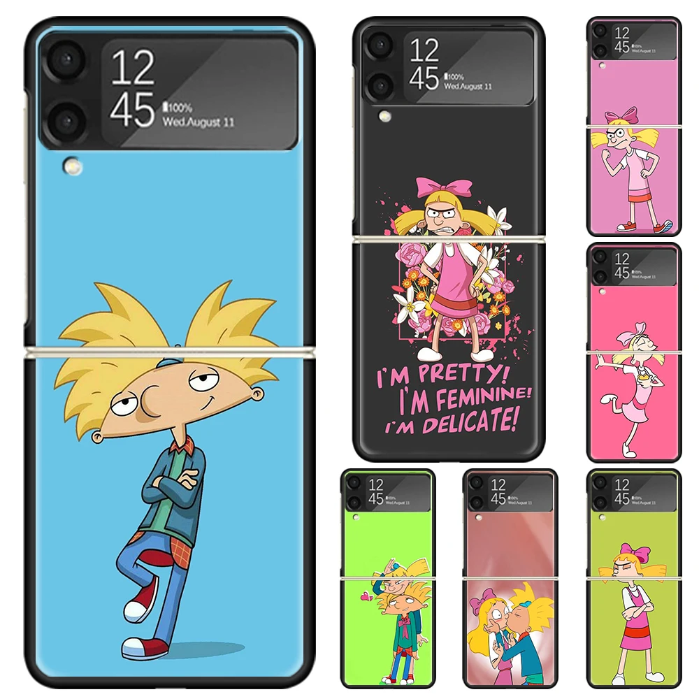 Cartoon Hey Arnold Fondos Hard PC Phone Case For Samsung Galaxy Z Flip 6 5 4 3 Black Cover ZFlip6 Flip5 Flip4 5G Foldable Print