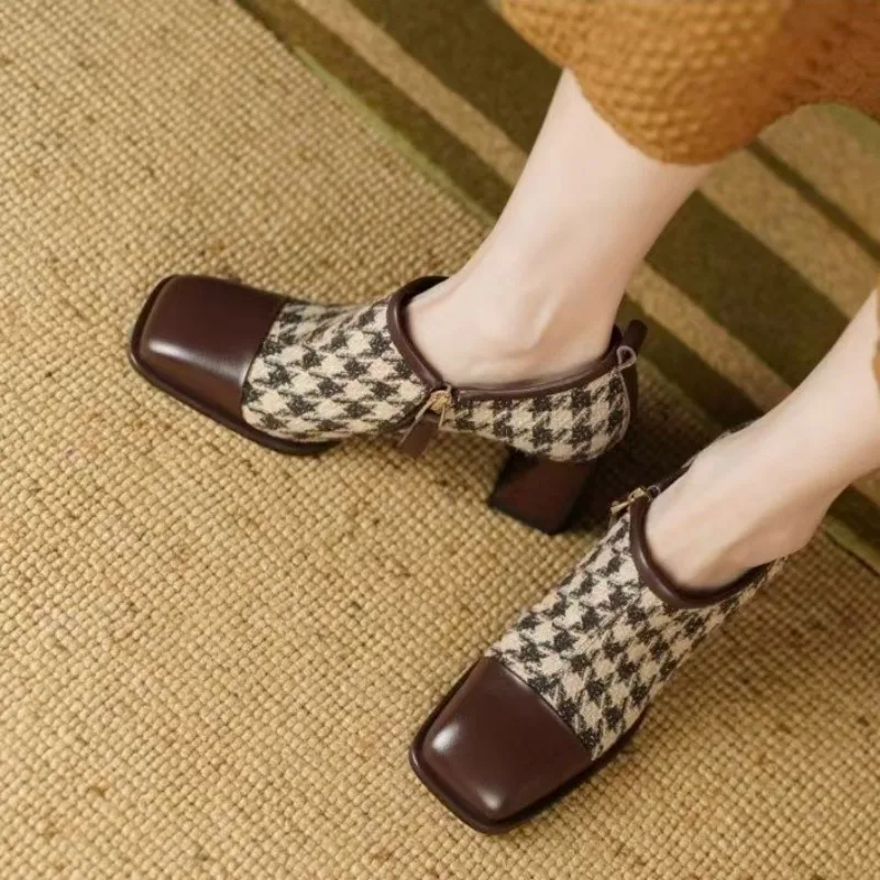 

Fashion Side Zipper Square Heel High Heels for Women, 2026 Spring and Summer New Comfortable High-heeled Sandals