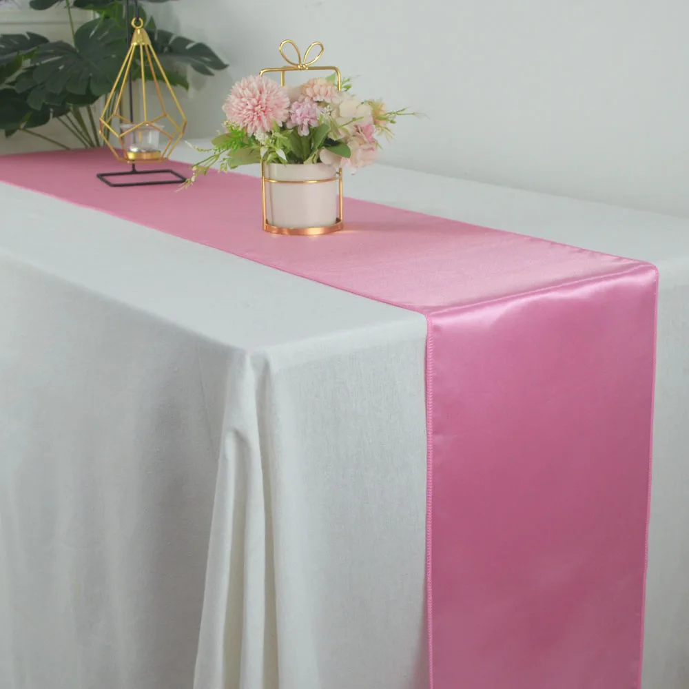 

10pcs 12x108inch Soft Satin Table Runner For Birthday Baby Shower Banquet Table Runners Christmas Wedding Hall Decoration