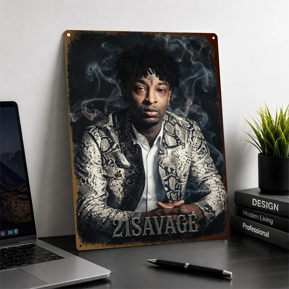 21 Savage Portrait Textured Poster Personalized Aluminum Metal Sign Modern Performer Tribute Wall Art Enhances Creative Studio