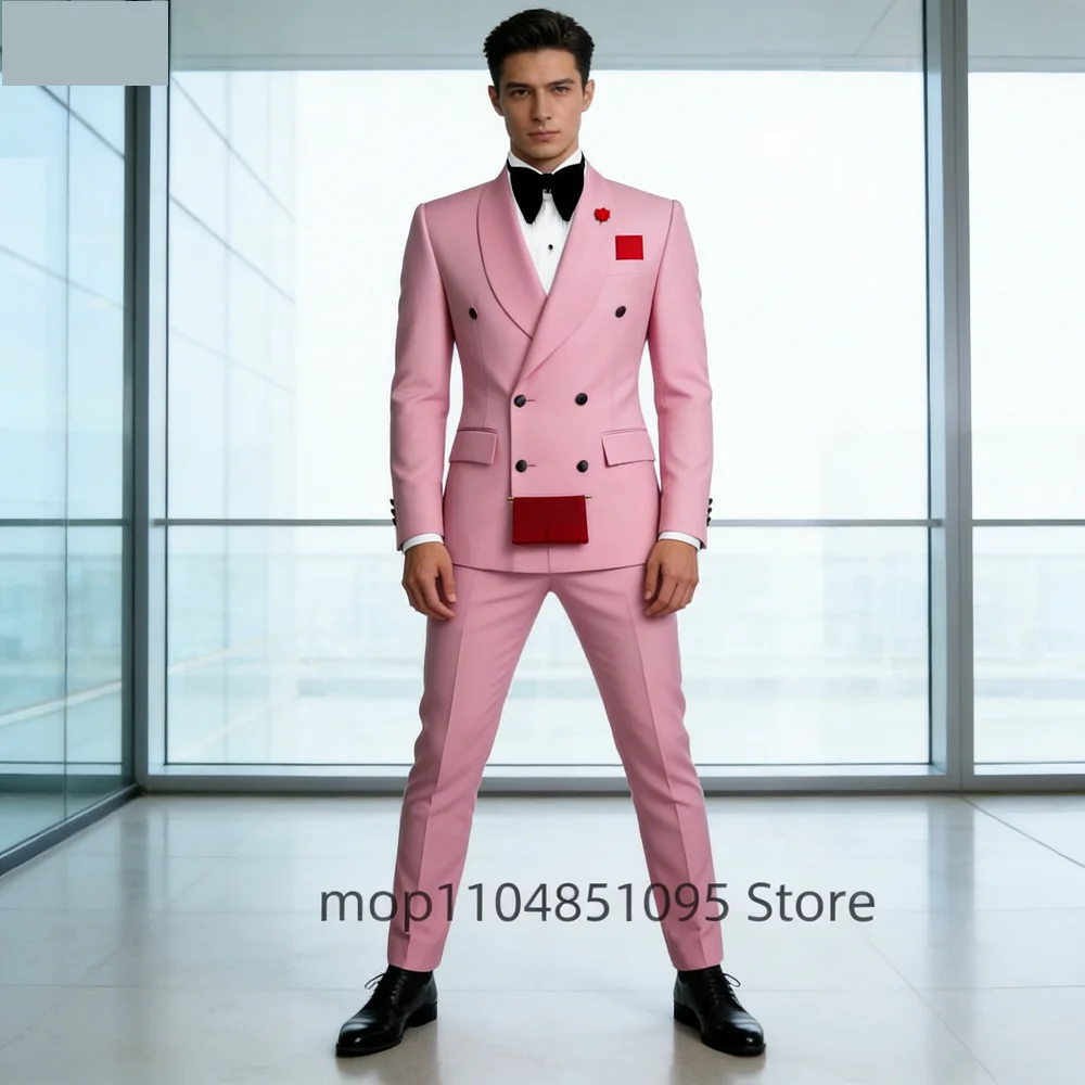 

Slim Fit Men's Tuxedo 2 Piece Set Shawl Lapel Double Breasted Jacket with Pants Best Man Wedding Groom Business Formal Wear