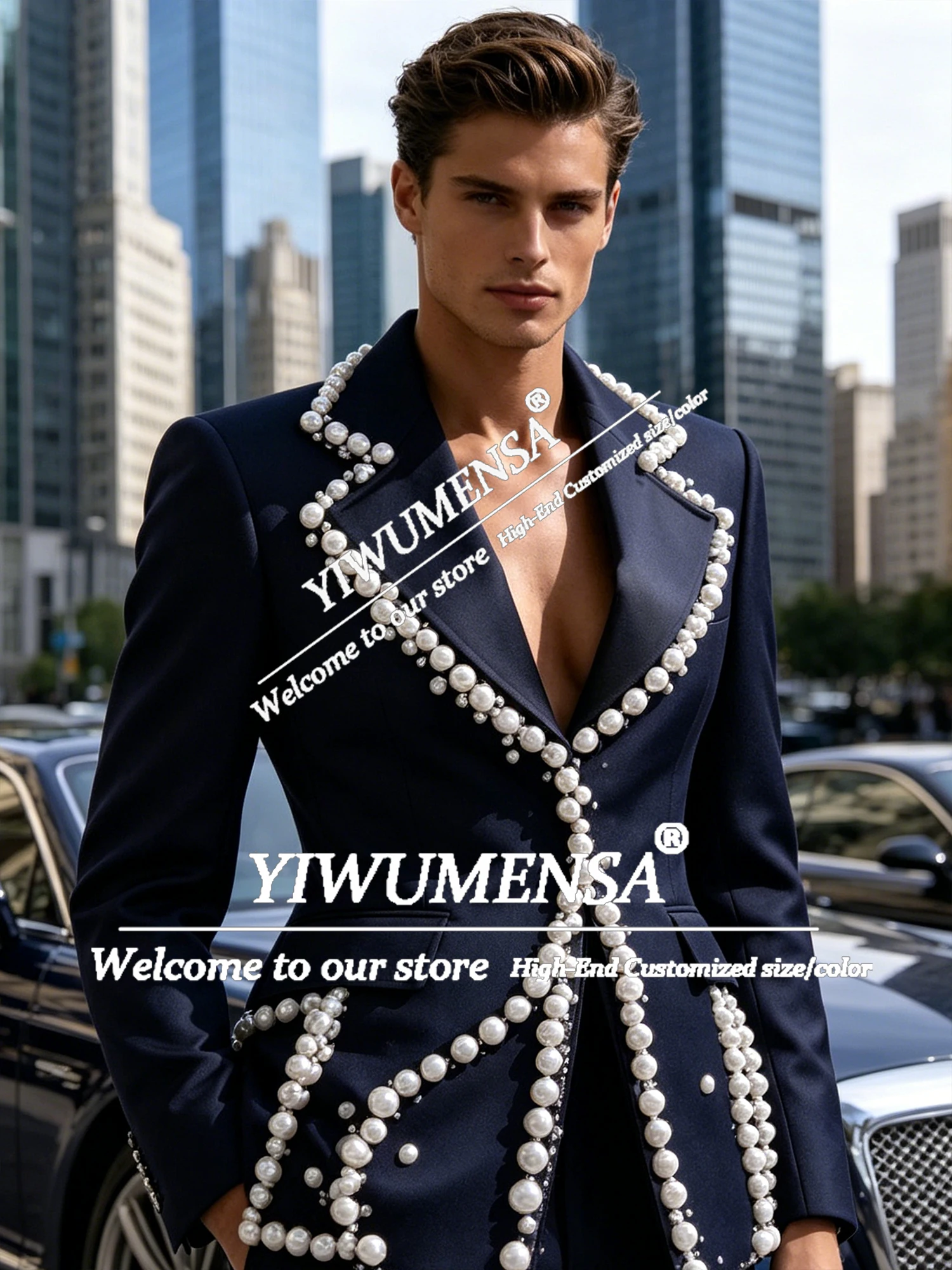 Exclusive Suit Men For Wedding Pearls Beading Prom Blazer Customized 2 Piece Sets Groom Formal Party Tuxedos Man Outfits 2026