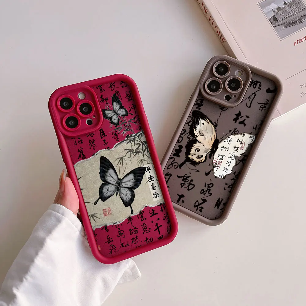 Luxury Retro Black Butterfly Phone Case for OPPO Realme 12 8 8i 7i 11 C11 C12 C15 C20 C21Y C33 C35 C53 C55 C63 C65 4G 5G Cover