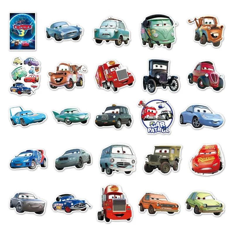 50 Sheets of Cars Lightning McQueen Cartoon Personality Decorative Stickers Fashion DIY Waterproof Luggage Mobile Phone Stickers