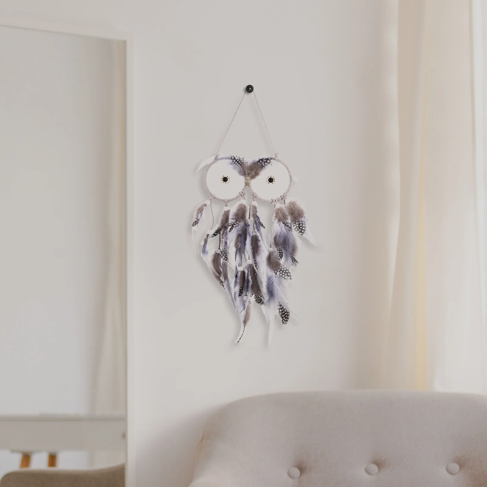 

Owl Dream Catcher Handmade Sturdy Wall Hanging Bedroom Decor Boho Ornament Bird Wall Decor Positive Dream Symbol