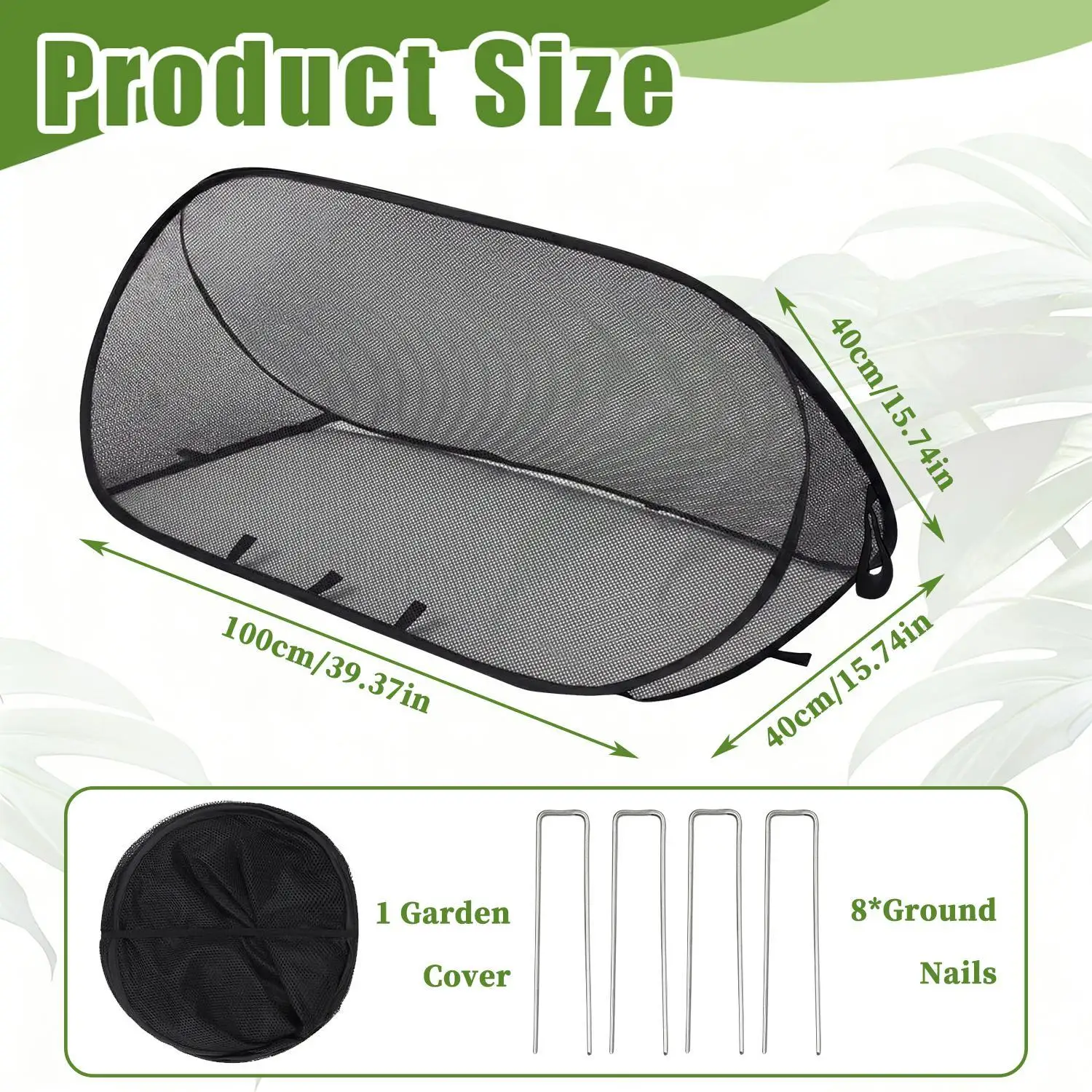 Vegetable Insect Protection Cover Pop-Up Bird Barrier Netting for Seedlings Fruit Garden with U Ground Stakes 100x40x40cm