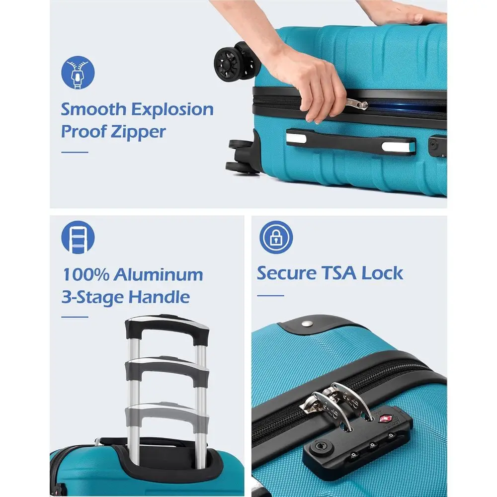 Coolife Carry-On Hardside Spinner Suitcase with TSA Lock & Telescopic Handle