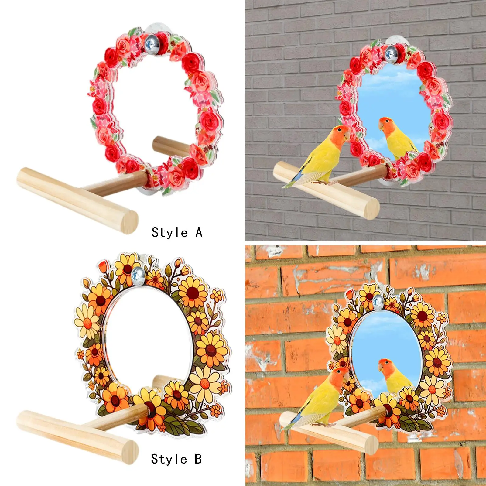 Bird Swing Toy Save Space Easy to Clean Decor Sturdy Bird Mirror Stand for Finch Canary Cockatiels African Grey Macaw Lovebird